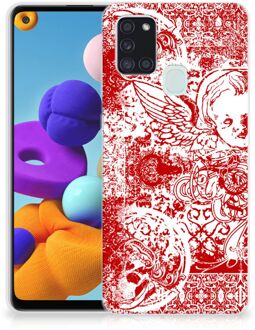 B2Ctelecom GSM Hoesje Samsung Galaxy A21s Back Case TPU Siliconen Hoesje Angel Skull Red