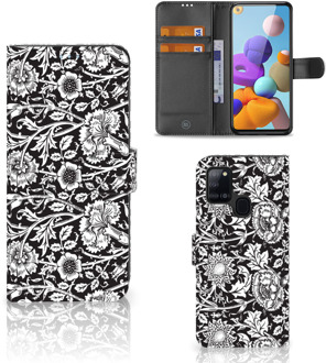 B2Ctelecom GSM Hoesje Samsung Galaxy A21s Beschermhoes Black Flowers