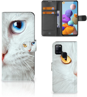 B2Ctelecom GSM Hoesje Samsung Galaxy A21s Bookcover Case Witte Kat