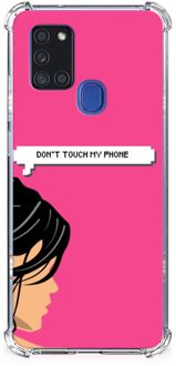 B2Ctelecom GSM Hoesje Samsung Galaxy A21s Cover Case met transparante rand Woman Don't Touch My Phone