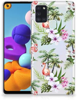 B2Ctelecom GSM Hoesje Samsung Galaxy A21s Doorzichtig Hoesje Flamingo Palms