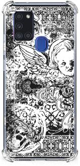 B2Ctelecom GSM Hoesje Samsung Galaxy A21s Doorzichtige Silicone Hoesje met transparante rand Skulls Angel