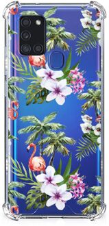 B2Ctelecom GSM Hoesje Samsung Galaxy A21s Hoesje met naam met transparante rand Flamingo Palms