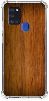 B2Ctelecom GSM Hoesje Samsung Galaxy A21s Telefoonhoesje met Naam met transparante rand Donker Hout