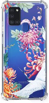 B2Ctelecom GSM Hoesje Samsung Galaxy A21s Telefoonhoesje Valbescherming met transparante rand Bird Flowers