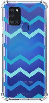 B2Ctelecom GSM Hoesje Samsung Galaxy A21s Trendy Telefoonhoesjes met transparante rand Zigzag Blauw