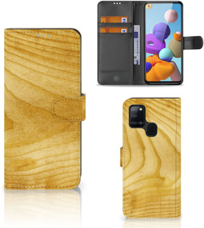 B2Ctelecom GSM Hoesje Samsung Galaxy A21s Wallet Book Case Licht Hout