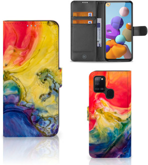 B2Ctelecom GSM Hoesje Samsung Galaxy A21s Wallet Book Case Watercolor Dark