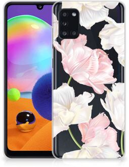 B2Ctelecom GSM Hoesje Samsung Galaxy A31 Back Case TPU Siliconen Hoesje Doorzichtig Mooie Bloemen