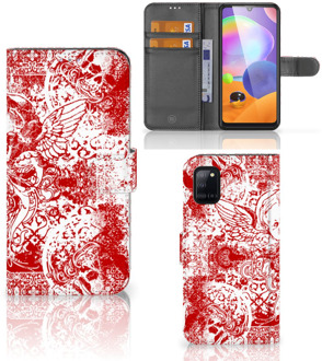 B2Ctelecom GSM Hoesje Samsung Galaxy A31 Book Style Case Angel Skull Red