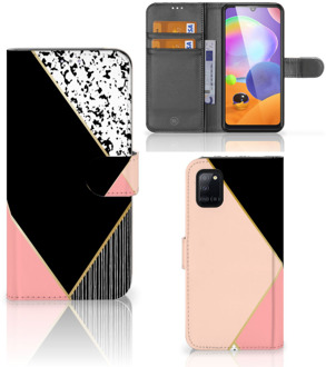 B2Ctelecom GSM Hoesje Samsung Galaxy A31 Bookcase Black Pink Shapes