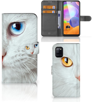 B2Ctelecom GSM Hoesje Samsung Galaxy A31 Bookcover Case Witte Kat