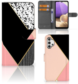 B2Ctelecom GSM Hoesje Samsung Galaxy A32 4G Bookcase Black Pink Shapes