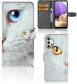 B2Ctelecom GSM Hoesje Samsung Galaxy A32 4G Bookcover Case Witte Kat