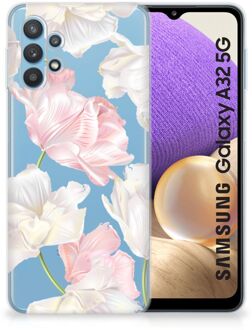 B2Ctelecom GSM Hoesje Samsung Galaxy A32 5G Back Case TPU Siliconen Hoesje Doorzichtig Mooie Bloemen