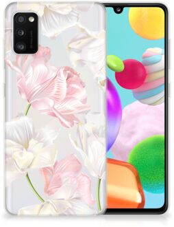 B2Ctelecom GSM Hoesje Samsung Galaxy A41 Back Case TPU Siliconen Hoesje Doorzichtig Mooie Bloemen