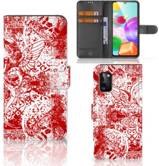 B2Ctelecom GSM Hoesje Samsung Galaxy A41 Book Style Case Angel Skull Red