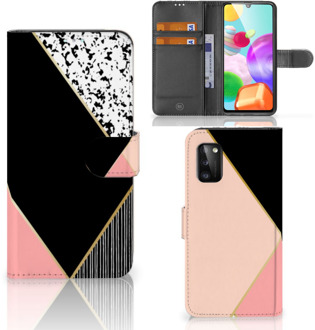 B2Ctelecom GSM Hoesje Samsung Galaxy A41 Bookcase Black Pink Shapes