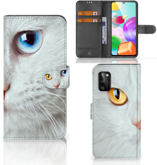 B2Ctelecom GSM Hoesje Samsung Galaxy A41 Bookcover Case Witte Kat