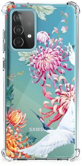 B2Ctelecom GSM Hoesje Samsung Galaxy A52 4G/5G Telefoonhoesje Valbescherming met transparante rand Bird Flowers