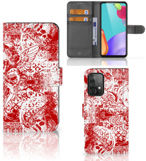 B2Ctelecom GSM Hoesje Samsung Galaxy A52 Book Style Case Angel Skull Red