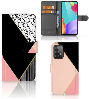 B2Ctelecom GSM Hoesje Samsung Galaxy A52 Bookcase Black Pink Shapes