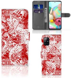 B2Ctelecom GSM Hoesje Samsung Galaxy A71 Book Style Case Angel Skull Red