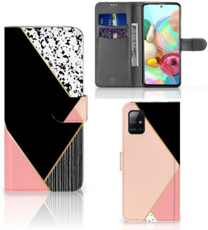 B2Ctelecom GSM Hoesje Samsung Galaxy A71 Bookcase Black Pink Shapes