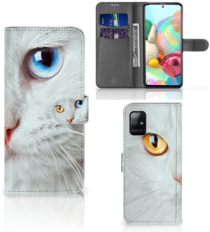 B2Ctelecom GSM Hoesje Samsung Galaxy A71 Bookcover Case Witte Kat