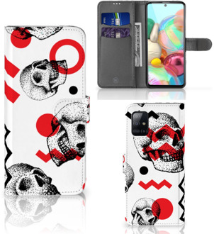 B2Ctelecom GSM Hoesje Samsung Galaxy A71 Bookstyle Case Skull Red