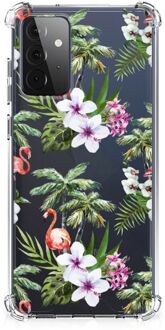 B2Ctelecom GSM Hoesje Samsung Galaxy A72 4G/5G Hoesje met naam met transparante rand Flamingo Palms