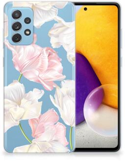 B2Ctelecom GSM Hoesje Samsung Galaxy A72 Back Case TPU Siliconen Hoesje Doorzichtig Mooie Bloemen