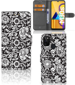 B2Ctelecom GSM Hoesje Samsung Galaxy M21 Beschermhoes Black Flowers