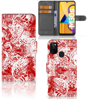 B2Ctelecom GSM Hoesje Samsung Galaxy M21 Book Style Case Angel Skull Red