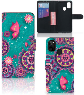 B2Ctelecom GSM Hoesje Samsung Galaxy M21 Flipcase Cirkels en Vlinders