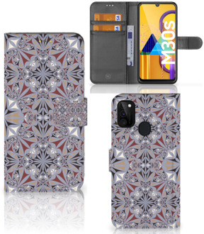 B2Ctelecom GSM Hoesje Samsung Galaxy M21 Flipcover Flower Tiles