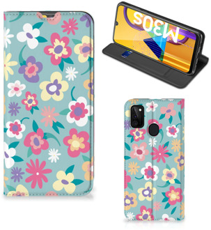 B2Ctelecom GSM Hoesje Samsung Galaxy M21 Fotohoesje ontwerpen Flower Power