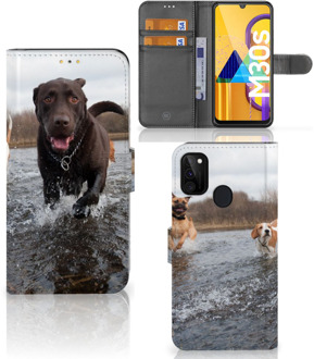 B2Ctelecom GSM Hoesje Samsung Galaxy M21 Wallet Book Case Honden Labrador