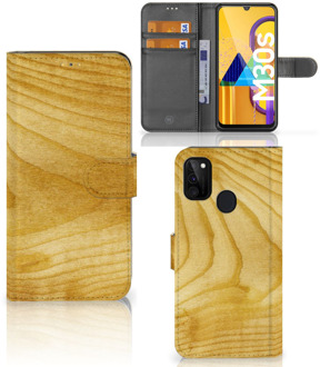 B2Ctelecom GSM Hoesje Samsung Galaxy M21 Wallet Book Case Licht Hout