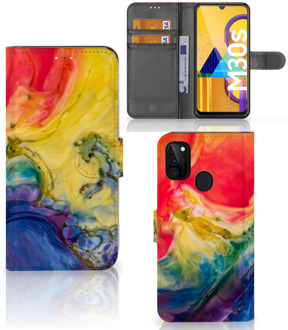 B2Ctelecom GSM Hoesje Samsung Galaxy M21 Wallet Case Watercolor Dark