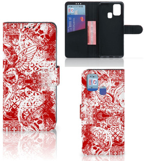 B2Ctelecom GSM Hoesje Samsung Galaxy M31 Book Style Case Angel Skull Red