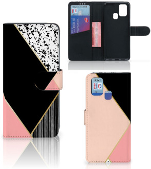 B2Ctelecom GSM Hoesje Samsung Galaxy M31 Bookcase Black Pink Shapes