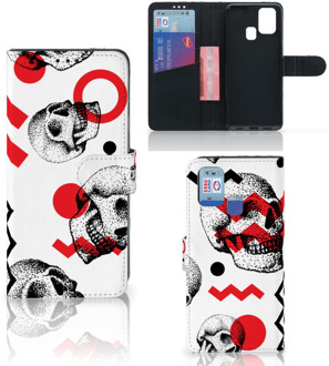 B2Ctelecom GSM Hoesje Samsung Galaxy M31 Bookstyle Case Skull Red