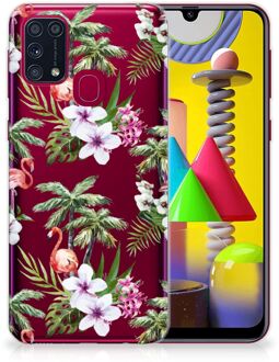 B2Ctelecom GSM Hoesje Samsung Galaxy M31 Doorzichtig Hoesje Flamingo Palms