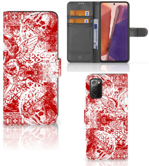 B2Ctelecom GSM Hoesje Samsung Galaxy Note 20 Book Style Case Angel Skull Red