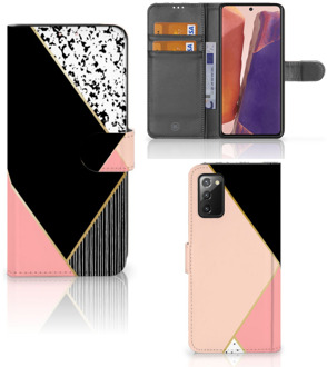 B2Ctelecom GSM Hoesje Samsung Galaxy Note 20 Bookcase Black Pink Shapes