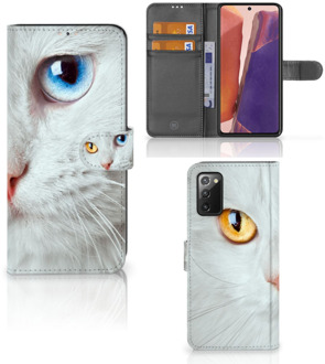 B2Ctelecom GSM Hoesje Samsung Galaxy Note 20 Bookcover Case Witte Kat