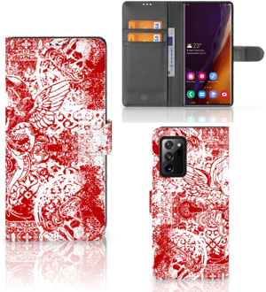 B2Ctelecom GSM Hoesje Samsung Galaxy Note20 Ultra Book Style Case Angel Skull Red