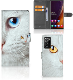 B2Ctelecom GSM Hoesje Samsung Galaxy Note20 Ultra Bookcover Case Witte Kat