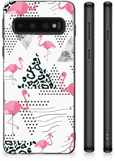 B2Ctelecom GSM Hoesje Samsung Galaxy S10 Leuk TPU Back Cover met Zwarte rand Flamingo Triangle